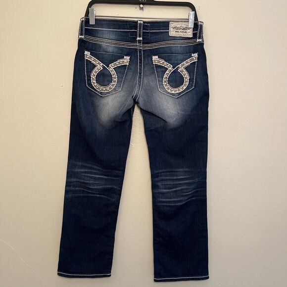 BIG STAR Liv Low Rise Boot Cut Contrast Thick Stitch Jeans, Dark Wash- Size 28 - Picture 1 of 12